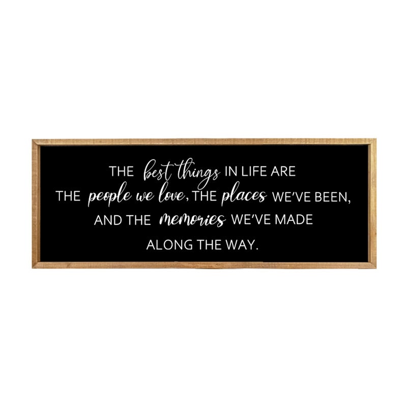Comurdyo The Best Things in Life Sign 32''Ã—12'' Framed Wood Memories Inspirational Quotes Wall Decor Vintage Farmhouse Wedding Gifts Sign Wall Art for family Home Bedroom (Wood Black) - Image 1