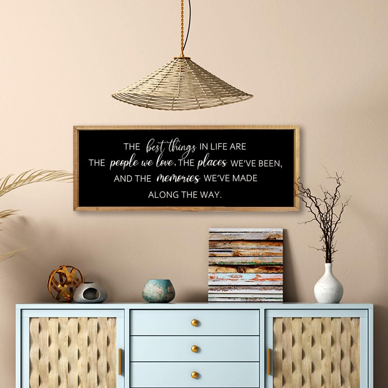Comurdyo The Best Things in Life Sign 32''Ã—12'' Framed Wood Memories Inspirational Quotes Wall Decor Vintage Farmhouse Wedding Gifts Sign Wall Art for family Home Bedroom (Wood Black) - Image 3