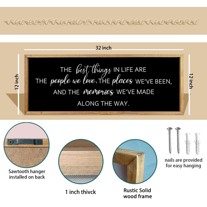 Comurdyo The Best Things in Life Sign 32''Ã—12'' Framed Wood Memories Inspirational Quotes Wall Decor Vintage Farmhouse Wedding Gifts Sign Wall Art for family Home Bedroom (Wood Black) - Image 2