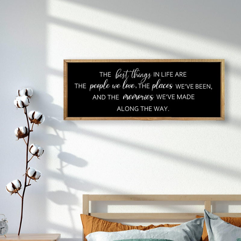 Comurdyo The Best Things in Life Sign 32''Ã—12'' Framed Wood Memories Inspirational Quotes Wall Decor Vintage Farmhouse Wedding Gifts Sign Wall Art for family Home Bedroom (Wood Black) - Image 4