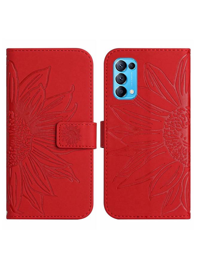 اس-توب جراب لهاتف OPPO Reno5 4G، جراب هاتف جلدي قلاب بنمط زهرة الشمس مع حبل تعليق - Image 2