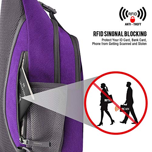 G4Free Sling Bag RFID Blocking Sling Backpack Crossbody Chest Bag Daypack for Hiking Travel(Purple) - Image 2