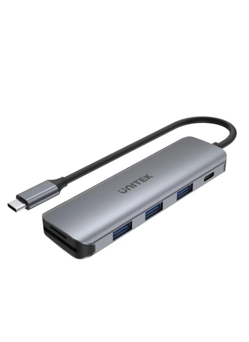 UNITEK - UNITEK uHUB P5+ 6-in-1 USB-C Hub with 100W Power Delivery, Dual Card Reader, 4K HDMI Output, and High-Speed Data Transfer for Laptops, Tablets, and Smartphones - Image 1