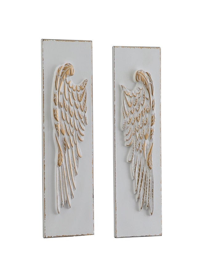 SOFE 2 Pcs Vintage Wood Carved Gold Angel Wings Wall Decor, 16 Inches Tall Wall Sculpture, 3D Art Wall Decor Distressed White for Home Bedroom, Hotel, Cafe, Office - Image 1