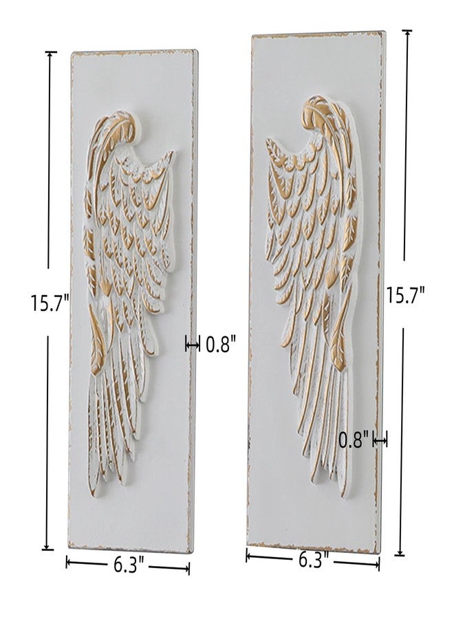 SOFE 2 Pcs Vintage Wood Carved Gold Angel Wings Wall Decor, 16 Inches Tall Wall Sculpture, 3D Art Wall Decor Distressed White for Home Bedroom, Hotel, Cafe, Office - Image 4