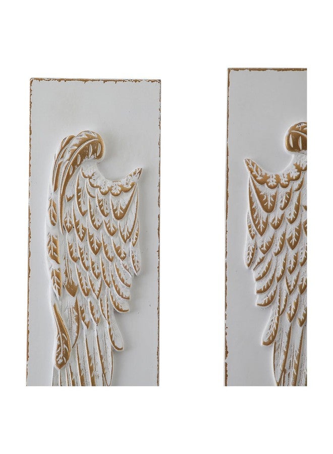SOFE 2 Pcs Vintage Wood Carved Gold Angel Wings Wall Decor, 16 Inches Tall Wall Sculpture, 3D Art Wall Decor Distressed White for Home Bedroom, Hotel, Cafe, Office - Image 2