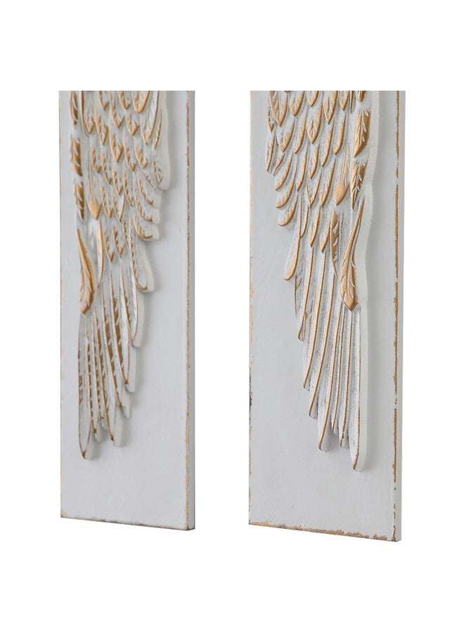 SOFE 2 Pcs Vintage Wood Carved Gold Angel Wings Wall Decor, 16 Inches Tall Wall Sculpture, 3D Art Wall Decor Distressed White for Home Bedroom, Hotel, Cafe, Office - Image 3