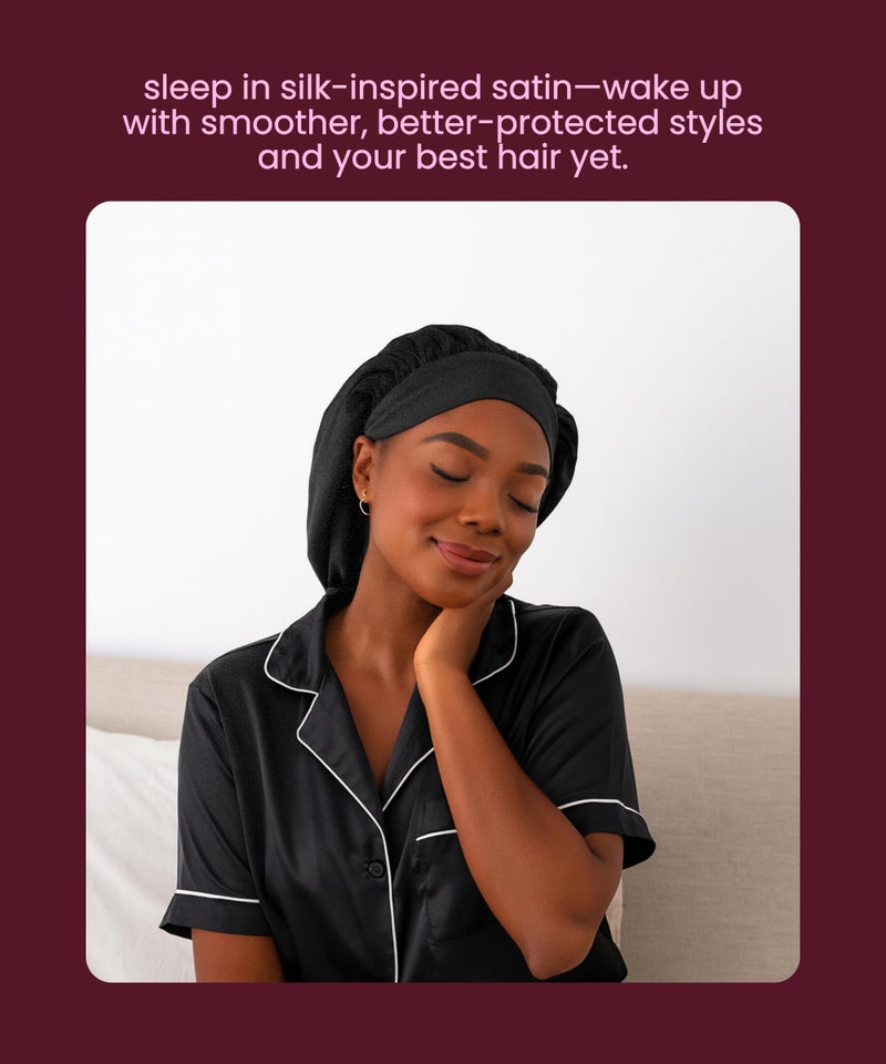 Cobana Adjustable Satin Sleep Bonnet â€“ Silk Bonnet & Double-Lined Night Cap for All Hair Types â€“ Soft, Slip-Resistant Hair Wrap for Sleeping (Black) - Image 2