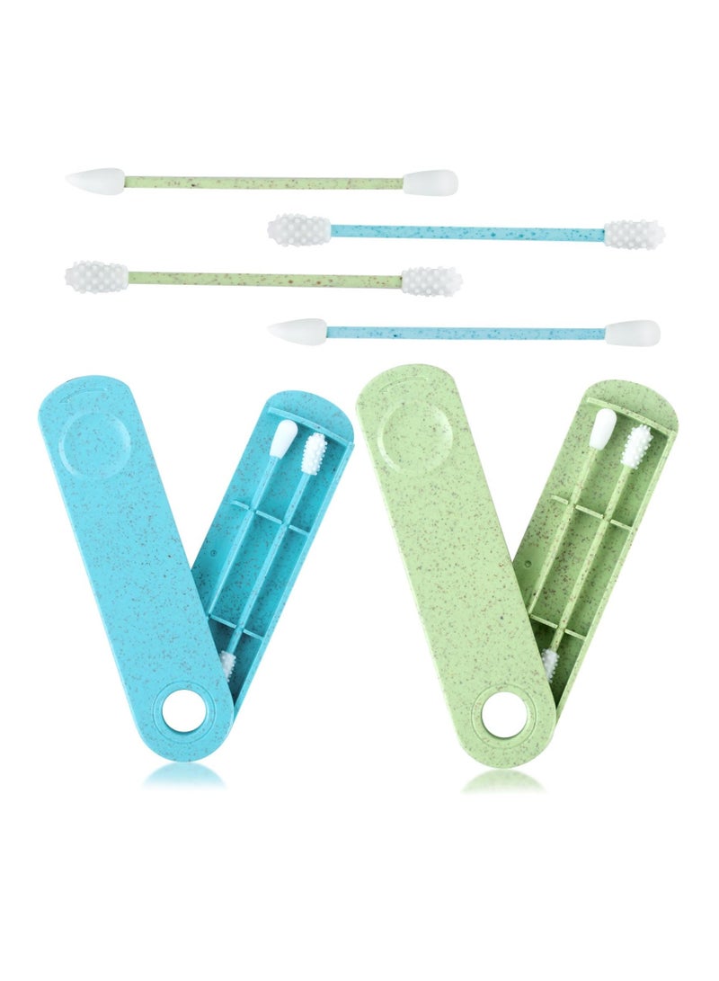 SYOSI Reusable Double-Tipped Silicone Cotton Swabs, 2 Pcs Washable and Portable Makeup Remover Swabs, Ideal for Gentle Dirt and Grease Removal - Image 1
