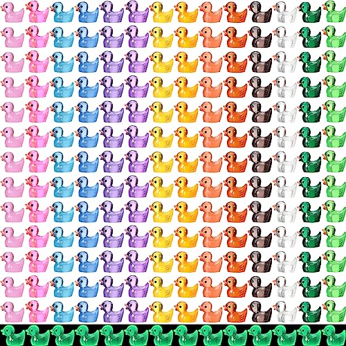 Junkin 700 Pcs Mini Resin Duck Glowing in The Dark Little Tiny Ducks Miniature Figures Dollhouse Ornament Potted Plants Cake Decoration DIY Craft Charms for Party Toys Favors 14 Colors - Image 1