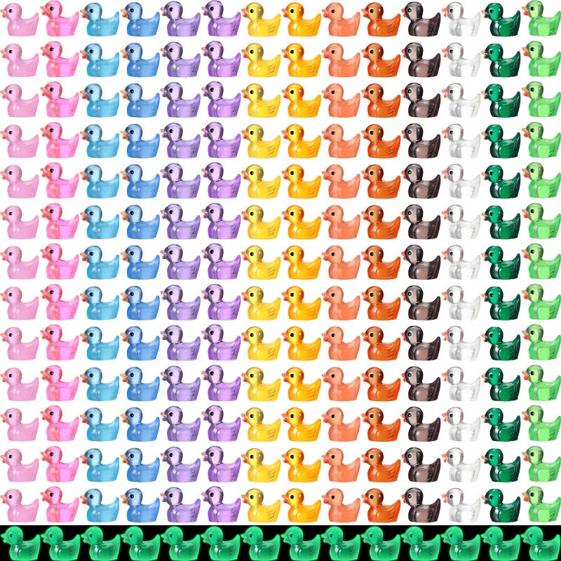 Junkin 700 Pcs Mini Resin Duck Glowing in The Dark Little Tiny Ducks Miniature Figures Dollhouse Ornament Potted Plants Cake Decoration DIY Craft Charms for Party Toys Favors 14 Colors - Image 3