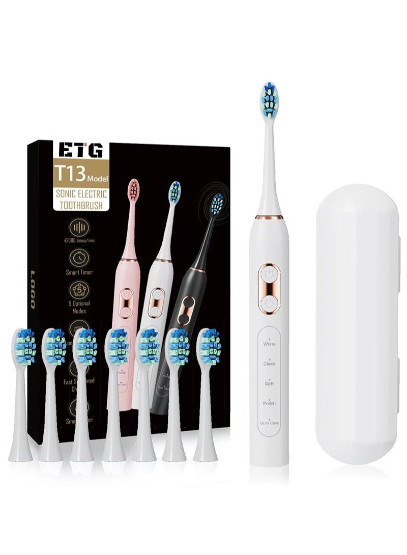 ETG Ultrasonic Electric Toothbrush - Rechargeable Sonic Electric Toothbrush for Adults and Children, Electric Toothbrush, 8 Brushes with 1 Storage Box, Smart Timer, Fast Charging - Image 1