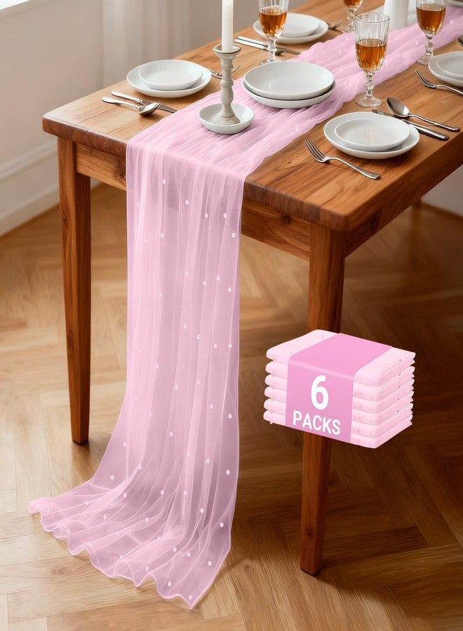Suream Set of 6 Pearl Table Runner, 31.5x120 Inches Lace Runners for Tables, Pink Runners for Christmas Thanksgiving Birthday Party Wedding Decorations - Image 1