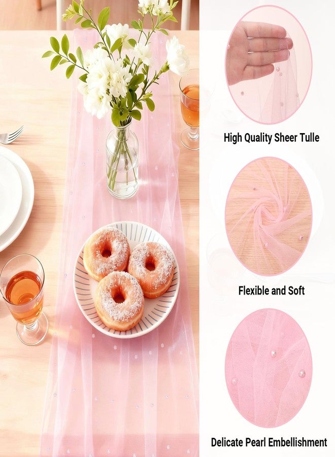 Suream Set of 6 Pearl Table Runner, 31.5x120 Inches Lace Runners for Tables, Pink Runners for Christmas Thanksgiving Birthday Party Wedding Decorations - Image 3