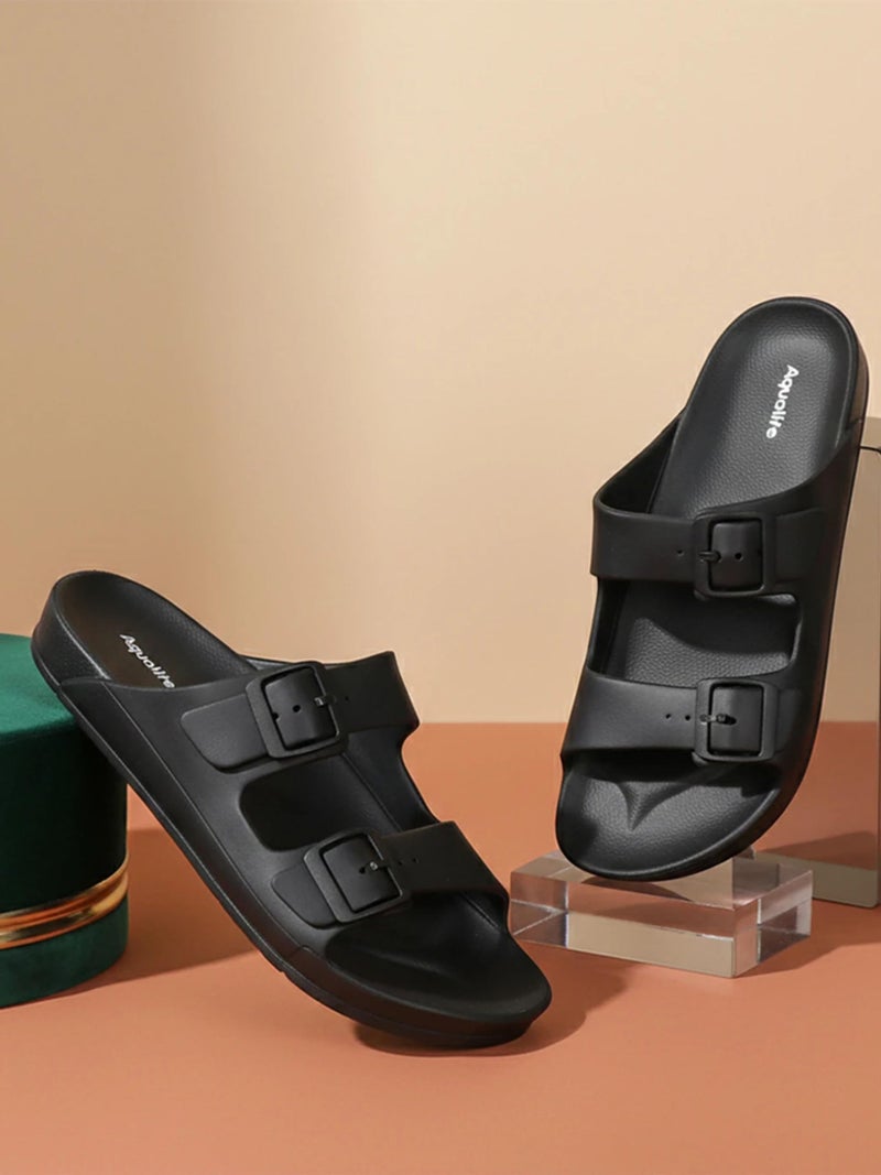 Aqualite NEO-258 Men Slides Sandal with Slip-on wear, Comfort and Flat Base Sandal for dailywear uses. Black - Image 2
