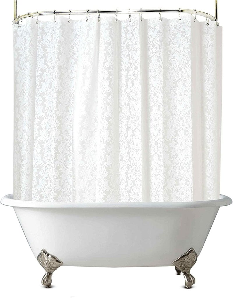 Clawfoot Tub Shower Curtain Floral Damask Liner All Around Extra Wide 180x70 Inch Heavy Duty Artwork Print Bath Curtain for Bathroom Decoration with 36 Metal Grommets Hooks PEVA Waterproof
