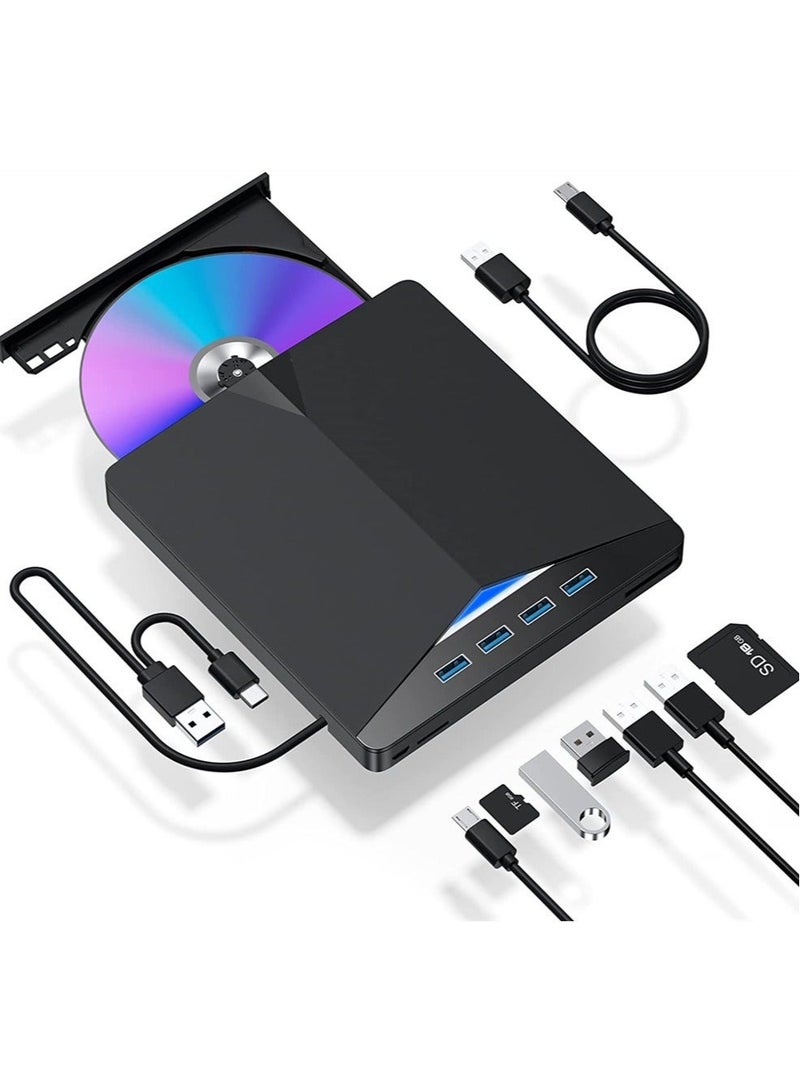 Captaintech External CD/DVD Drive for Laptop, 7 in 1 USB 3.0 DVD Player Portable CD/DVD Burner, Compatible with Laptop Desktop PC Windows 11/10/8/7 Linux Mac OS (Jet Black) - Image 1