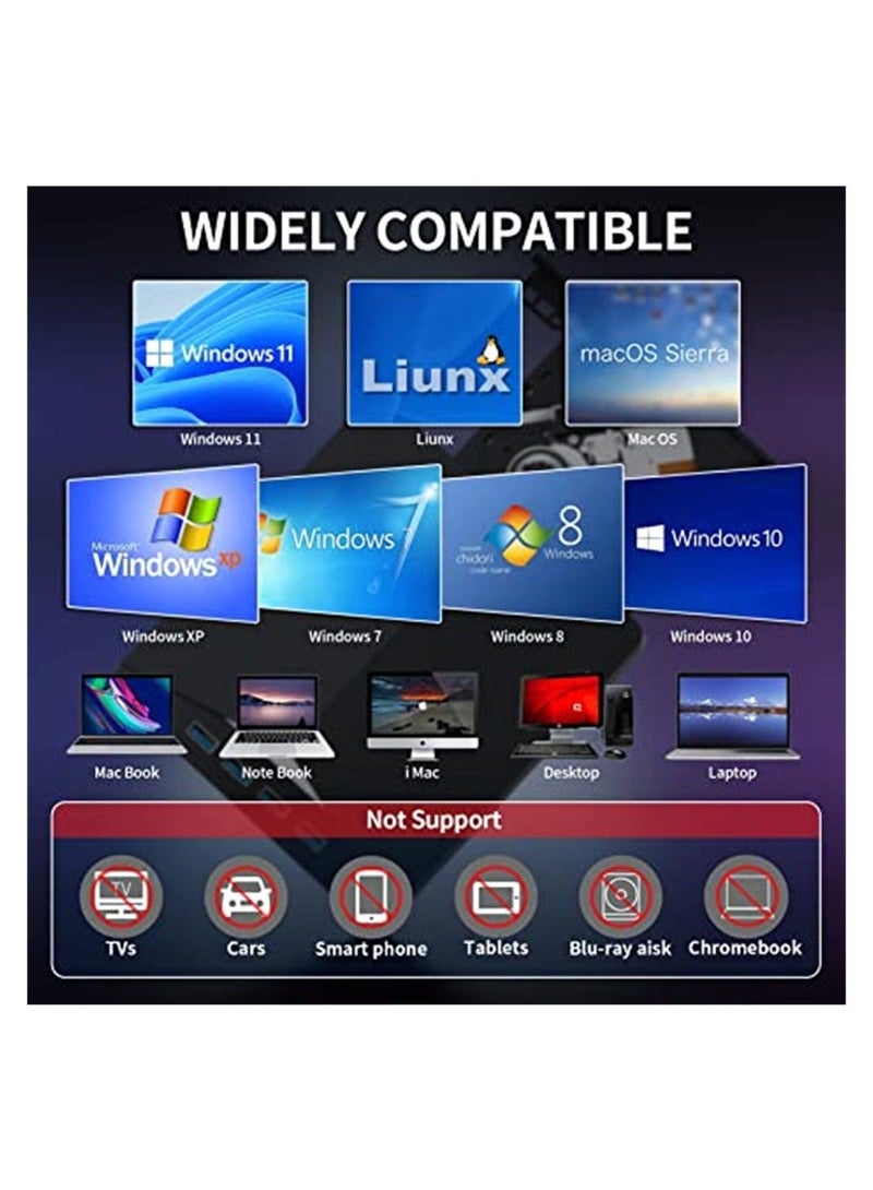 Captaintech External CD/DVD Drive for Laptop, 7 in 1 USB 3.0 DVD Player Portable CD/DVD Burner, Compatible with Laptop Desktop PC Windows 11/10/8/7 Linux Mac OS (Jet Black) - Image 4