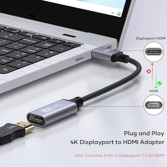 rayihni 4K DISPLAYPORT TO HDMI ADAPTER,MALE FEMALE CONVERTER,UNIDIRECTIONAL DP TO HDMI ADAPTER,DISPLAYPORT HDMI SUITABLE FOR LAPTOPS,DESKTOPS,LENOVO,DELL,HP,HDTV,PROJECTOR,ETC. - Image 3