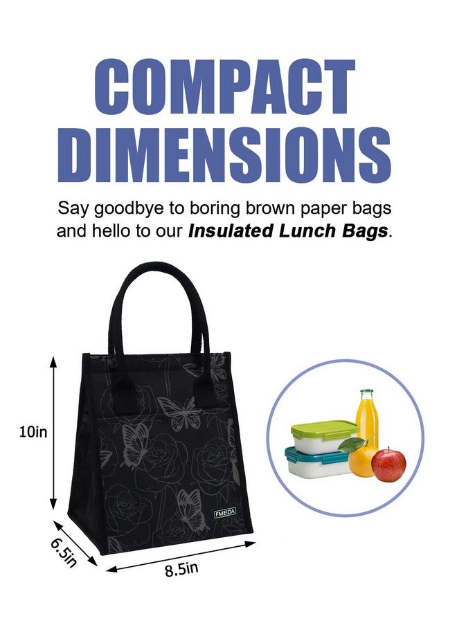 Fmeida Insulated Lunch Bag Women, Butterfly Womens Lunch Bag, Aesthetics Lunch Bag Small, Reusable Adult Lunch Cooler Bag For Work College Picnic Beach | Front&Side&Interior Pockets - Image 4