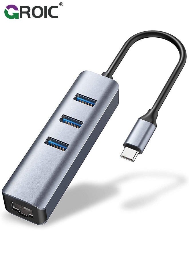 GROIC - USB C Ethernet Adapter, Hub with 3 3.0 & RJ45 Gigabit,Thunderbolt-4 OTG Network Multiport Dongle for MacBook Pro Air,iMac,iPad,Surface,XPS,Chromebook,Samsung Galaxy S23 Tab S8 - Image 1