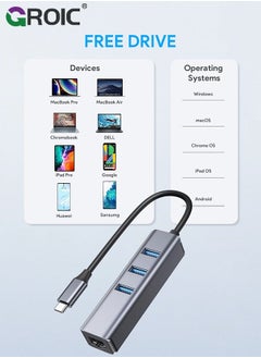 GROIC USB C Ethernet Adapter, Hub with 3 3.0 & RJ45 Gigabit,Thunderbolt-4 OTG Network Multiport Dongle for MacBook Pro Air,iMac,iPad,Surface,XPS,Chromebook,Samsung Galaxy S23 Tab S8  - Image 5