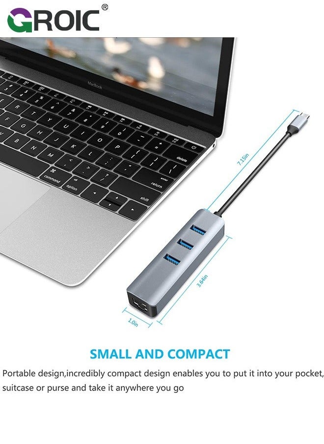 GROIC - USB C Ethernet Adapter, Hub with 3 3.0 & RJ45 Gigabit,Thunderbolt-4 OTG Network Multiport Dongle for MacBook Pro Air,iMac,iPad,Surface,XPS,Chromebook,Samsung Galaxy S23 Tab S8 - Image 1