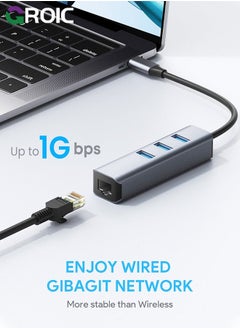 GROIC USB C Ethernet Adapter, Hub with 3 3.0 & RJ45 Gigabit,Thunderbolt-4 OTG Network Multiport Dongle for MacBook Pro Air,iMac,iPad,Surface,XPS,Chromebook,Samsung Galaxy S23 Tab S8  - Image 3