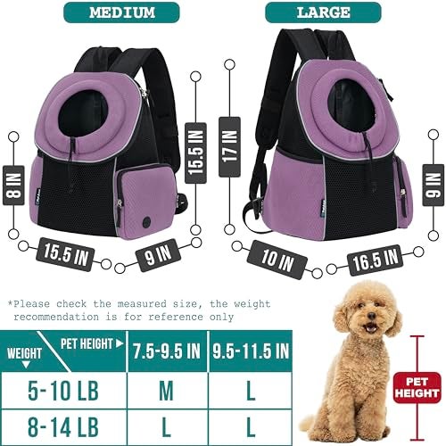 PetAmi Dog Carrier Backpack Hands Free Front Pet Carrier for Small Cats Puppies Adjustable Ventilated Reflective Pet Travel Bag for Hiking Camping Biking Walking Up to 10 lbs Purple - Image 3