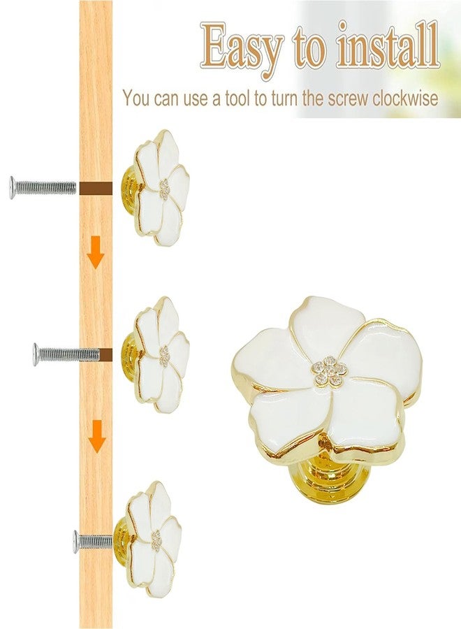 LLDYNW 4 White Flower Petal Handles Kitchen Cabinet Knobs & Drawer Pulls (Gold, 8 Screws) - Image 3