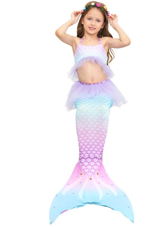 NIBEMINENT Mermaid children's swimsuit, girls' mermaid swimsuit, swimsuit three-piece set, children's mermaid swimsuit - Image 1