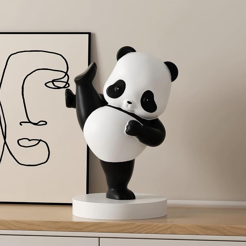 OMELPIS Resin Statue Creative Art Kung Fu Panda Kick the Leg Sculpture Ornament Modern Simple Home Office Décor Crafts for Living Room TV Cabinet Shelf Table Desk Foyer Decoration Gift H'20CM - Image 2