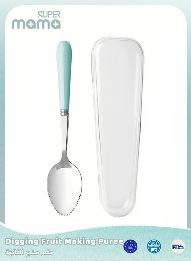 SUPERMAMA 1 Piece 304 Stainless Steel Spoon, Baby Feeding Serrated Spoons, Kids Digging Fruit or Toddler Complementary Food with Dust Box, Dishwasher Safe ﻿ - Image 1