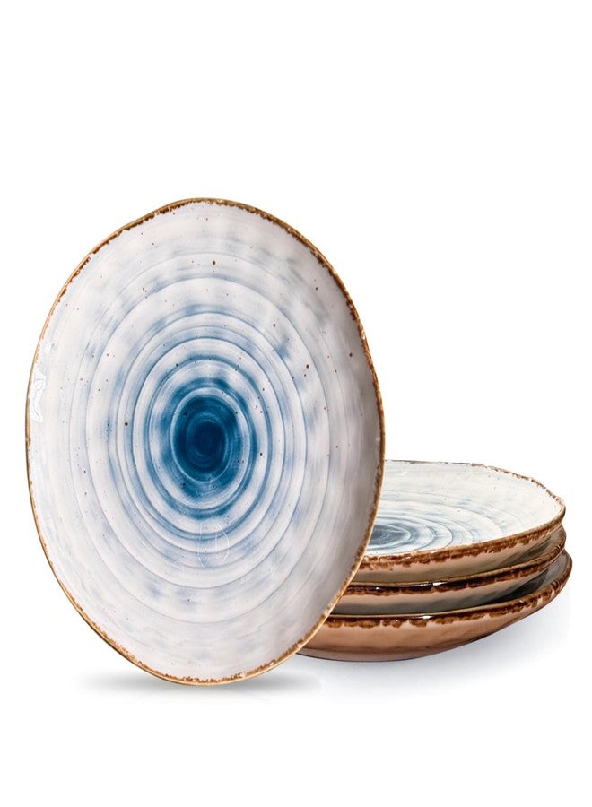 أطباق سيراميك مستديرة للحلوى والسلطة - 8.5 بوصة، طقم من 4 قطع، طقم أطباق سيراميك ملونة مناسبة للمقبلات والسلطة والمنزل والحفلات، آمنة للاستخدام في غسالة الصحون والفرن والميكروويف (أزرق) - Image 1