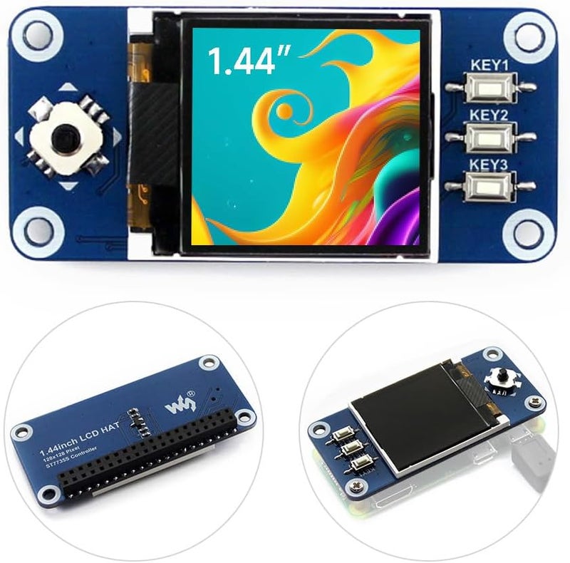 Waveshare 1.44inch LCD Display HAT, Compatible with for Raspberry Pi Zero/Zero W/Zero WH/4B/3B, 128x128 Pixels, SPI Interface - Image 1