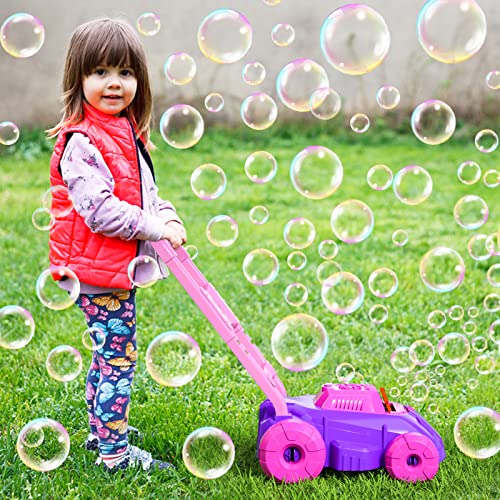 Bennol Pink and Purple Bubble Lawn Mower for Toddlers Kids Automatic Bubble Blower Maker Machine Outdoor Gardening Push Toys Birthday Gifts for Preschool Baby Girls Boys - Image 5