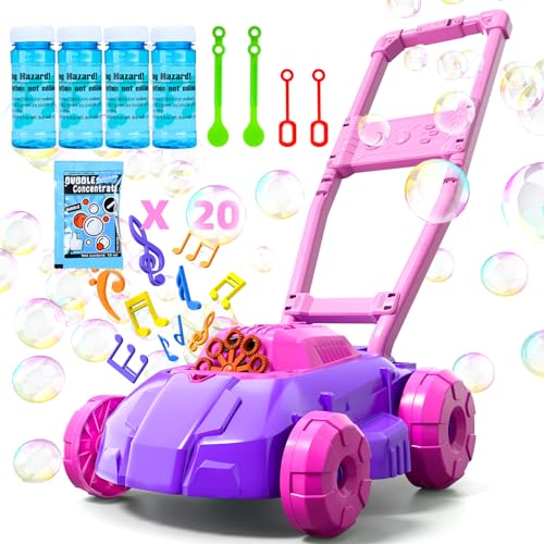 Bennol Pink and Purple Bubble Lawn Mower for Toddlers Kids Automatic Bubble Blower Maker Machine Outdoor Gardening Push Toys Birthday Gifts for Preschool Baby Girls Boys - Image 1