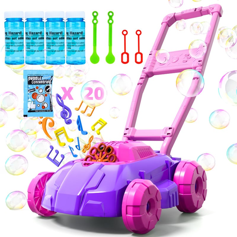 Bennol Pink and Purple Bubble Lawn Mower for Toddlers Kids Automatic Bubble Blower Maker Machine Outdoor Gardening Push Toys Birthday Gifts for Preschool Baby Girls Boys - Image 4