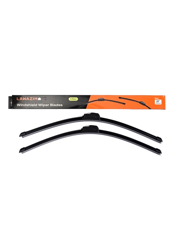 LAWAZIM Windshield Wiper Blades - 22'' (Pack of 2)- All-Season Wiper Blades, Frameless Design with Low-Noise Operation - Passenger and Driver Side Front Windshield Wiper Blades for Most Vehicle Models - Image 1
