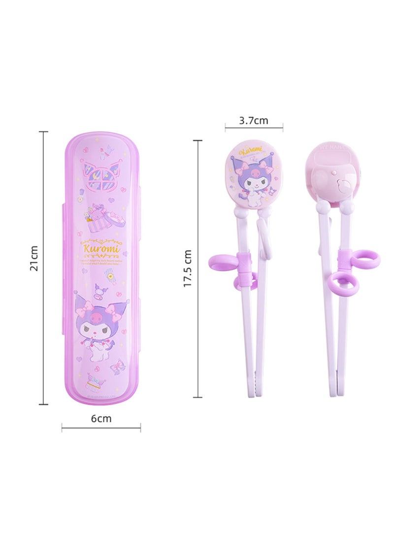 CMGTYYD - Training Chopsticks Set For Kids And Beginners, Right-Handed Tranining Chopsticks With Case, Chopstick Spoon Fork And Case Set, BPA Free Dishwasher Safe, Right Handed Only (Purple) - Image 1