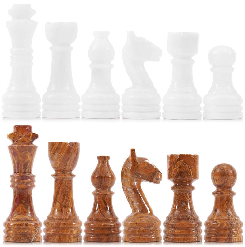MARBLE RANGE Marble Chess Pieces 35 Inch King Handmade White and Dark Brown 32 Chess Figures for Board Games Suitable for Travel Games  Fathers Day - Image 3