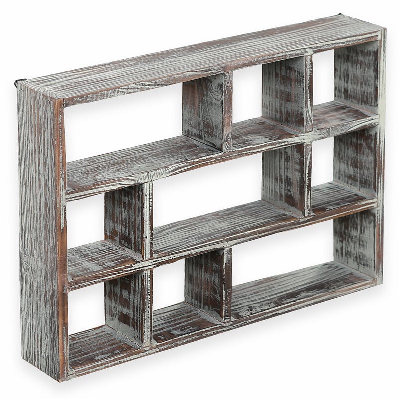 MyGift 9 Compartment Rustic Torched Solid Wood Shadow Box Wall Mountable Curio Display Case Freestanding or Floating Shelf for Collectible Figurines Succulents - Image 2