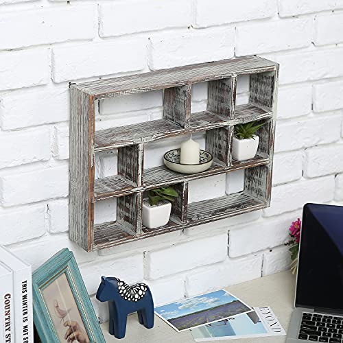 MyGift 9 Compartment Rustic Torched Solid Wood Shadow Box Wall Mountable Curio Display Case Freestanding or Floating Shelf for Collectible Figurines Succulents - Image 3
