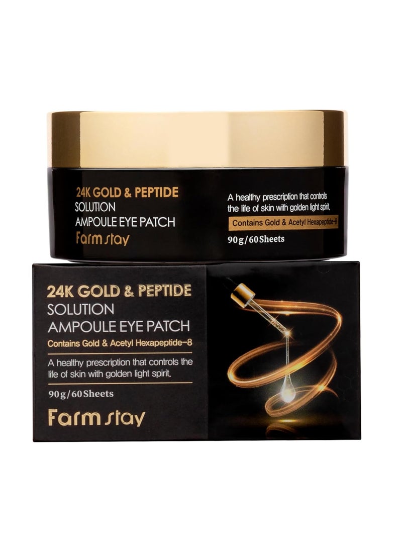 FARMSTAY - FARMSTAY 24K Gold and Peptide Solution Ampoule Eye Patch  Under Eye Patches for Wrinkles  Improves Skin Elasticity  Brightens Dark Circles  60 pc - Image 1