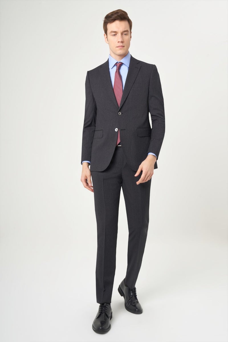 Bisse Men's Modern Fit Mono Collar 2 Button Double Slit Suit BLACK PTK22K22231_D99  - Image 1