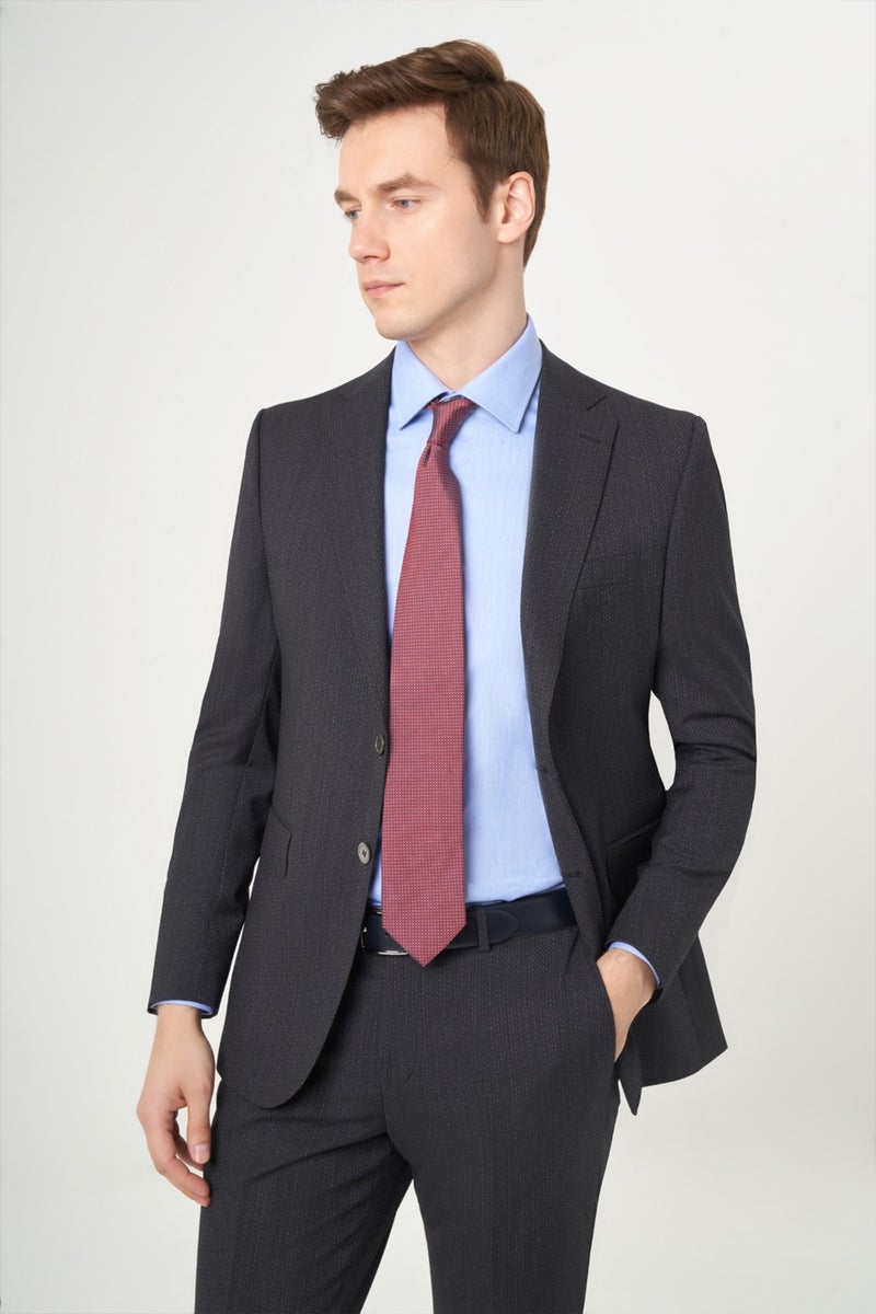 Bisse Men's Modern Fit Mono Collar 2 Button Double Slit Suit BLACK PTK22K22231_D99  - Image 2