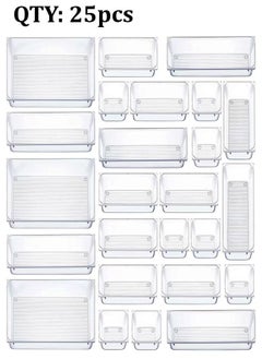 25 Pieces Clear Plastic Drawer Organizer Set Desk Drawer Dividers Storage Bins Separation Box for Makeup Jewelry Storage Tray Office Desk Bathroom and Kitchen