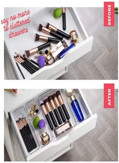 C&C Home 25 Pieces Clear Plastic Drawer Organizer Set Desk Drawer Dividers Storage Bins Separation Box for Makeup Jewelry Storage Tray Office Desk Bathroom and Kitchen  - Image 4