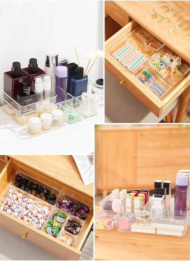 C&C Home - 25 Pieces Clear Plastic Drawer Organizer Set Desk Drawer Dividers Storage Bins Separation Box for Makeup Jewelry Storage Tray Office Desk Bathroom and Kitchen - Image 1