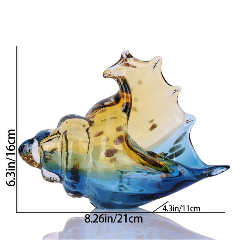 DOVDOV Hand Blown Glass Conch Statues, Blue and Amber Glass Art Figurines, Conch Shells for Coastal Home Decor, Living Room TV Stand and Bookcase Decor, Bathroom Shelf Tops and Cabinet Decor. - Image 2